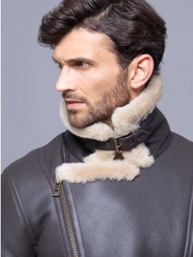 Hurricane Sheepskin Aviator Jacket in Dark Brown