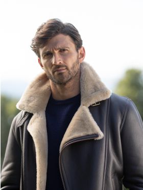 Hurricane Sheepskin Aviator Jacket in Dark Brown