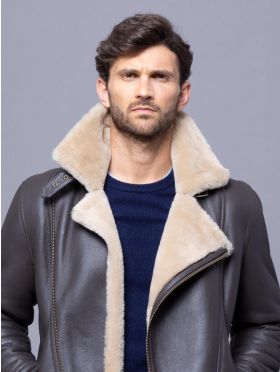 Hurricane Sheepskin Aviator Jacket in Dark Brown