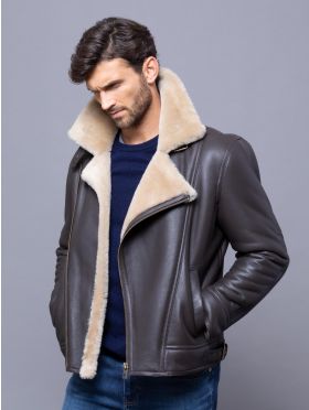 Hurricane Sheepskin Aviator Jacket in Dark Brown