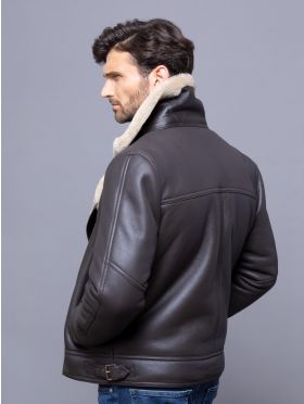 Hurricane Sheepskin Aviator Jacket in Dark Brown