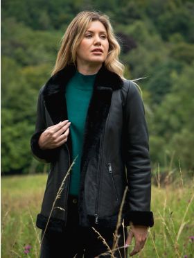 Linthwaite Sheepskin Aviator Jacket in Black
