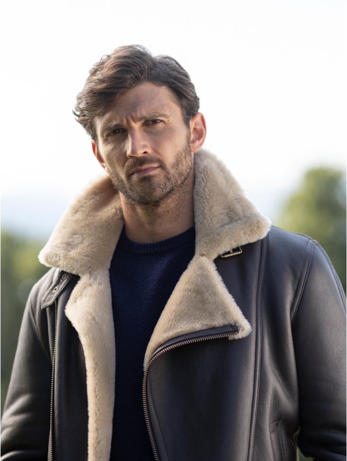 Hurricane Sheepskin Aviator Jacket in Dark Brown