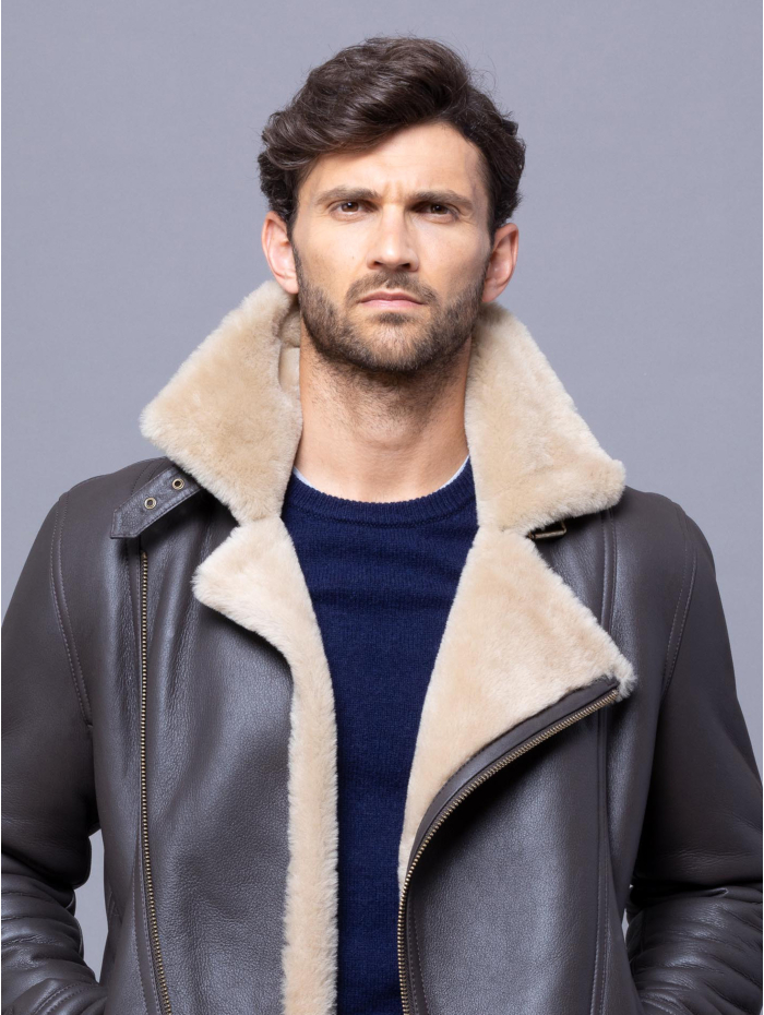 Hurricane Sheepskin Aviator Jacket in Dark Brown