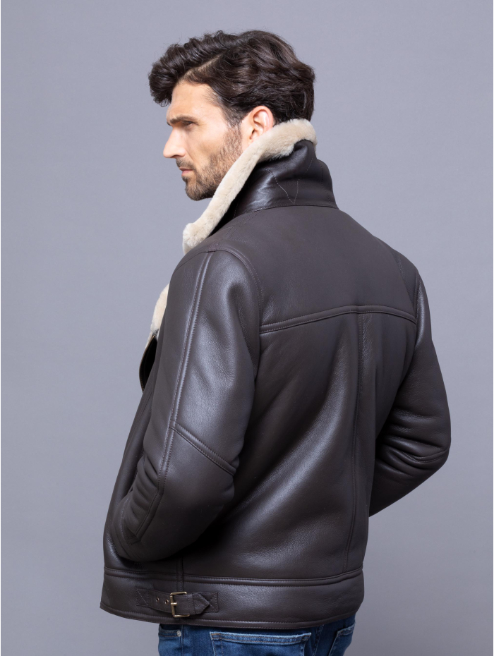Hurricane Sheepskin Aviator Jacket in Dark Brown