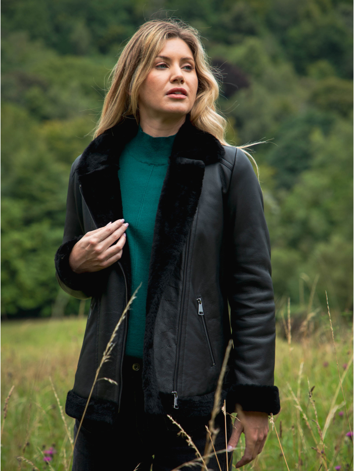 Linthwaite Sheepskin Aviator Jacket in Black